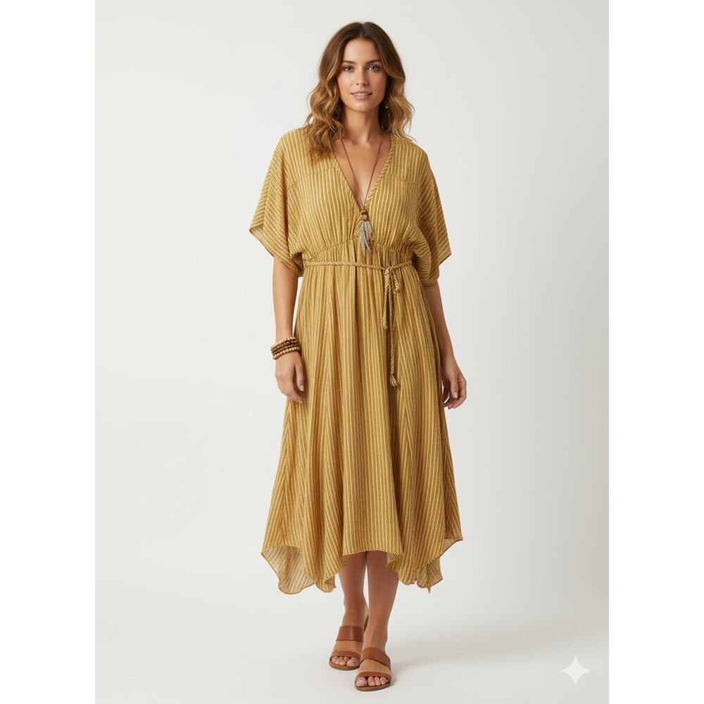 Band of Gypsies Women's Asymmetric Dress Stripes Boho Yellow Size Medium NWT